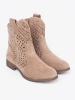 Beige Openwork Ankle Boots in Cowboy Style
