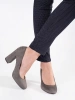 Suede grey block heel pumps