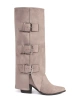 Beige Suede Buckle Boots with Block Heel
