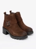 Brown Leather Ankle Boots with Decorative Buckle