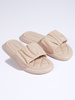 Pleated Beige Slip-On Sandals