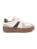 White and beige platform sneakers with leopard print