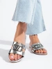 Silver Embellished Flat Slides