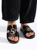 Black Flat Slides with a Golden Accent