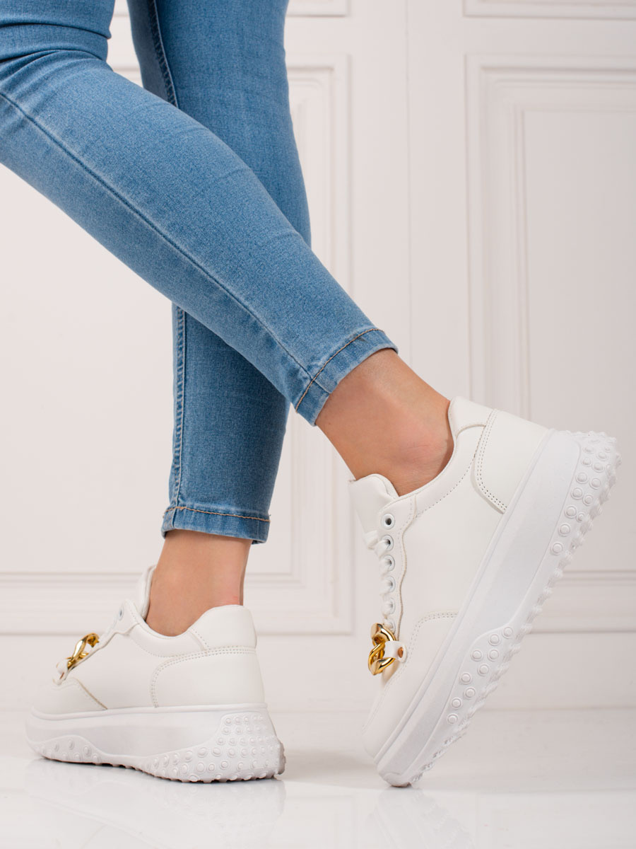 Białe sneakersy damskie z łańcuchem sklep Czasnabuty.pl