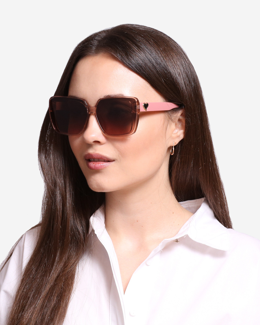 Damskie okulary przeciwsłoneczne różowe z sercem Shelovet