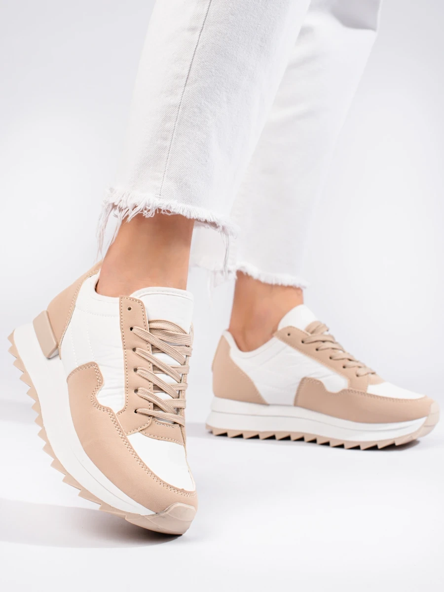 Sneakersy damskie na grubej podeszwie beżowe Potocki