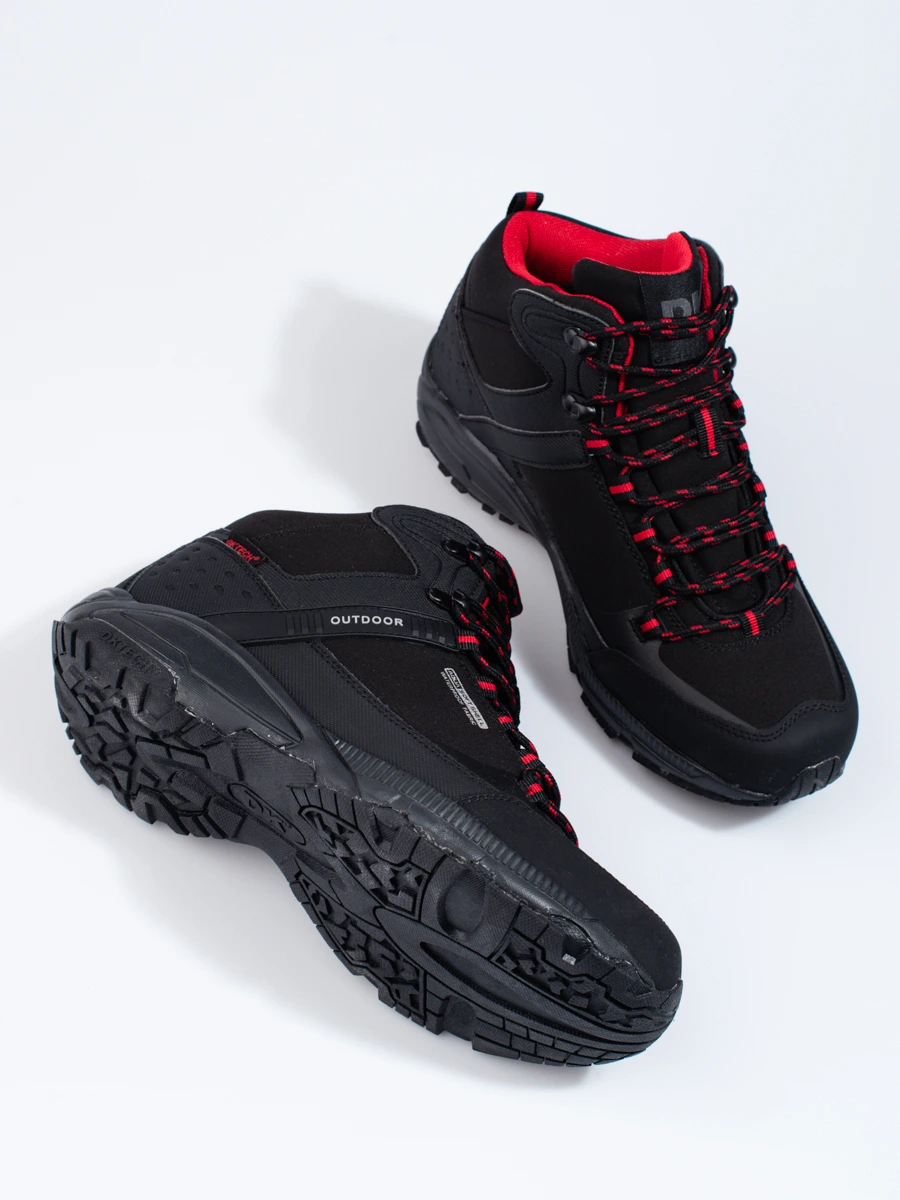 Sznurowane buty trekkingowe z wysoką cholewką męskie DK Softshell czarno-czerwone