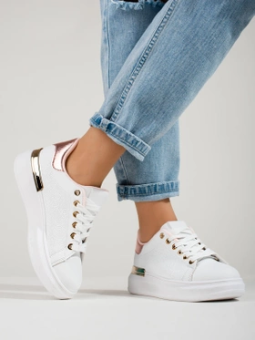 Damskie sneakersy Shelovet białe ze złotą wstawką