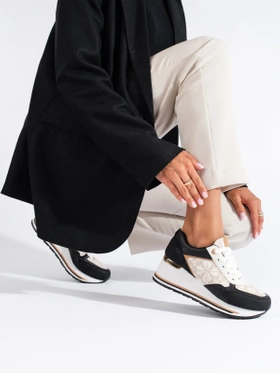 Damskie sneakersy na koturnie Shelovet czarno-beżowe