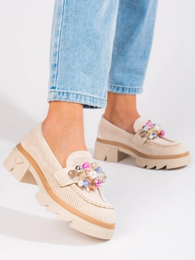 Loafersy damskie Shelovet zamszowe z kryształkami