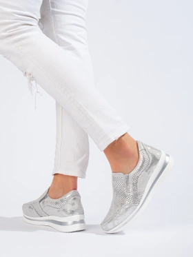 Skórzane sneakersy na platformie srebrne Shelovet