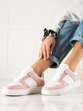 Sneakersy damskie  białe z różowymi dodatkami