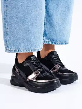 Sneakersy skórzane damskie czarne