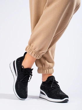 Tekstylne sneakersy na koturnie czarne Shelovet